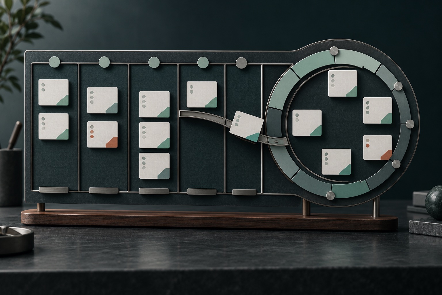 Единая доска задач соединяет линейный поток Kanban и цикл Scrum
